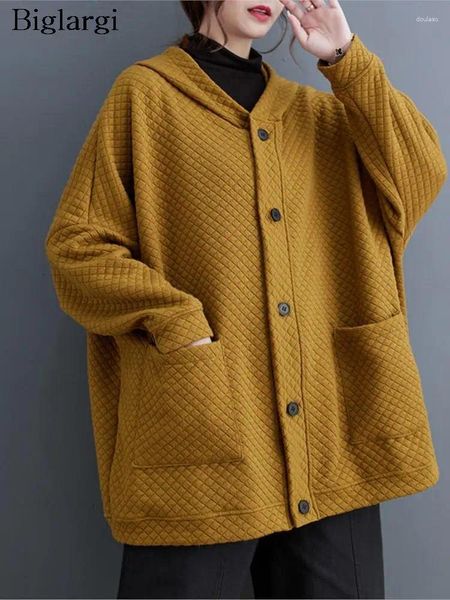 Vestes pour femmes surdimensionnées automne sweats à capuche manteau femmes décontracté mode plaid à manches longues dames coréen lâche femme manteaux 2023
