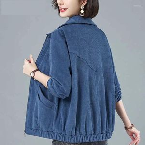 Vestes pour femmes surdimensionné velours côtelé veste haut court 2023 printemps automne lâche femme basique manteau solide décontracté femme fermeture éclair vêtements d'extérieur