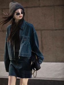 P ra d a Femmes Vestes Denim Manteau Wash Blue 2024 Designer Femmes Bouton Lettres Chemises Femme Designer Vestes Distress Jeans S-XL