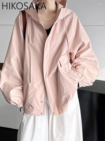 Jackets para mujeres chaqueta con capucha rosa al aire libre con cremallera holgazina de manga larga 2024 Spring Coreano Fashion All-Match Windbreaker Outwears