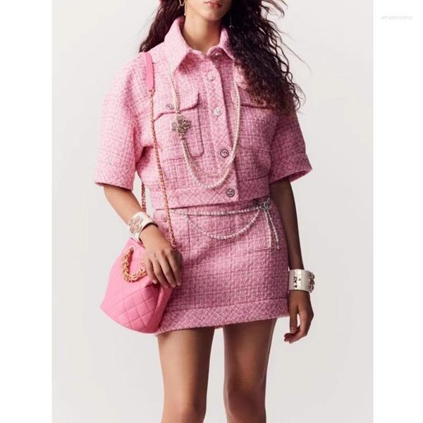 Chaquetas de mujer Chaqueta de tweed rosa para mujeres 2023 Diseñador de lujo Ropa de invierno Abrigos de lana de alta calidad Moda coreana Manteau Femme Hiver