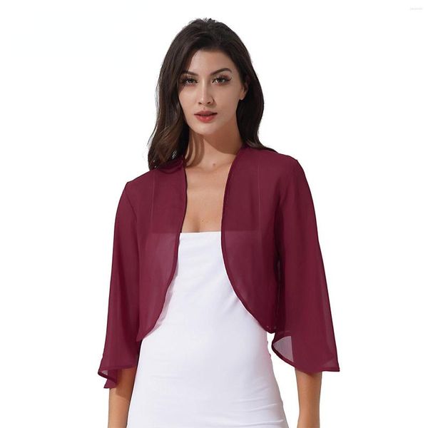 Chaquetas de mujer Chaqueta universitaria rosa Mujer Mujer Manga 3/4 Cárdigan de gasa Bolero