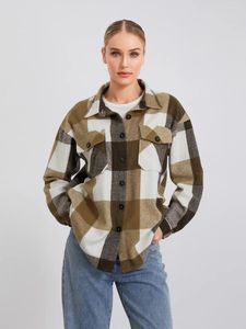 Damesjassen plaid casual knop met lange mouwen down shacket herfst shirt jassen met zakken