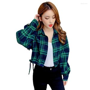 Vestes Femmes Plaid Manteau Femmes 2023 Printemps Automne Court Femmes Vérifier Outwear Manches Longues Chemise Verte Veste Femme Tops K418