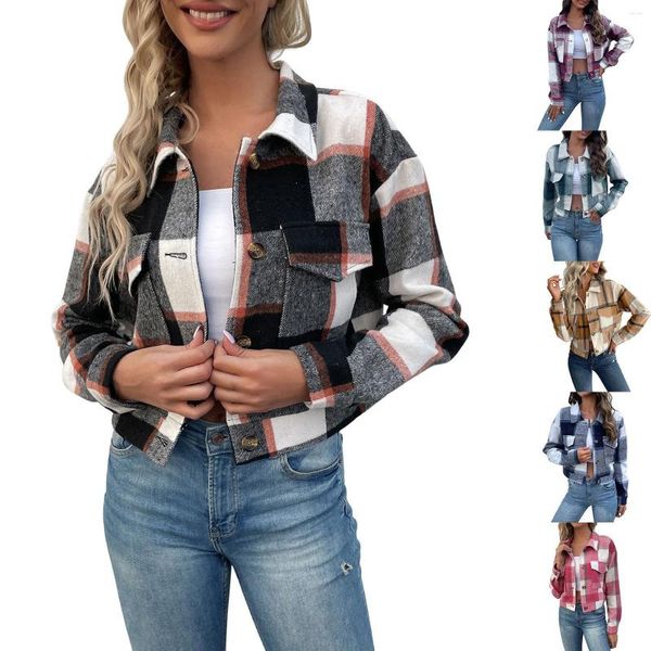 Vestes pour femmes Plaid hauts chemises pour femmes veste d'hiver décontracté épaissir à capuche polaire vêtements occidentaux femmes dames petit