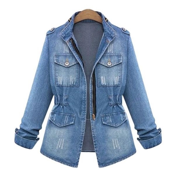 Chaquetas de mujer de talla grande 5Xl abrigo básico de mujer chaqueta de mezclilla otoño sólido señoras Casual suelto Vintage prendas de vestir