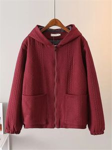 Chaquetas de mujer Tallas grandes Otoño Invierno Manga larga Telas tejidas Sudadera con bolsillo Zip Up Cardigan Chaqueta con capucha de algodón grueso 231027