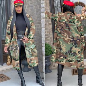 Damesjassen Plus Size Camouflage Camo Jas Jas Vrouwen 2021 Oversized Cardigan Zakken Militaire Streetwear Casual Bovenkleding Chaqueta Mu