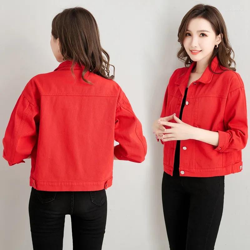 Damen Jacken Plus Size Lila Grün Denim Weiblich Frühling Herbst Koreanisch Mode Schlank Wild Jeansjacke Damen Knöpfe Hellblau Rot