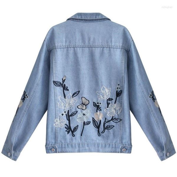 Chaquetas de mujer Tallas grandes S-2XL 2023 Primavera Mujer Chaqueta de mezclilla Abrigo Bordado floral Casual Slim Outwear Vintage Blue Jeans bordados