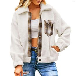 Vestes pour femmes en peluche Plaid panneau veste à manches longues boutonné pour les femmes grande taille revers automne hiver manteau Chaquetas