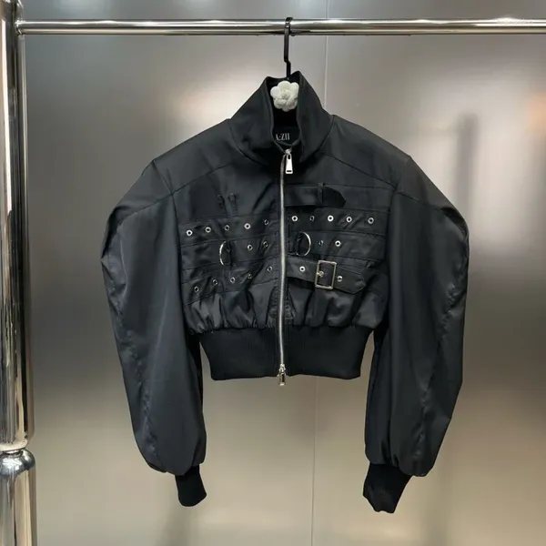 Chaquetas de mujer PREPOMP 2023, llegada de otoño, manga larga abombada, cuello levantado, anillo de Metal, cinturón, chaqueta de diseño, abrigo para mujer GL228