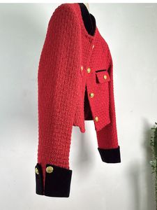 Chaquetas de mujer abrigo de princesa otoño señoras de alta calidad botón delgado mangas largas rojo Tweed Casual fiesta Oficina moda chaqueta