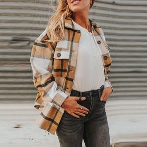 Damesjassen puloru casual vrouwen button-down shirts jassen herfst los kleurblok plaids lange mouw afslag kraag uit het afslag van streetwear