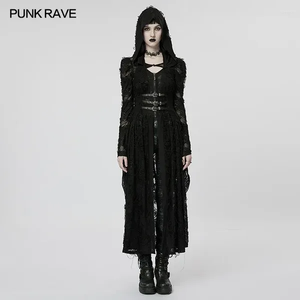 Vestes pour femmes punk rave sombre gothique motif rose tricot tricot de design à deux pièces longues veste de personnalité mystérieuse