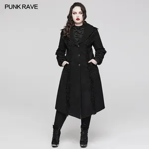 Vestes pour femmes punk rave gothique gothique en peluche élastique jacquard manteau dentelle bord exquise gravée bouton de diamant chaud long hiver