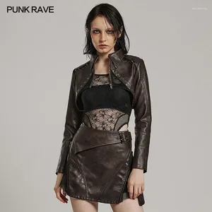 Vestes pour femmes punk rave beau style cuir courte veste en maille couture noire manteau femme vêtements printemps automne