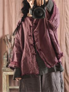 Vestes pour femmes QPFJQD femme rétro lin couleur unie bouton Original Style chinois vêtements femmes à manches longues manteaux 2023 automne printemps