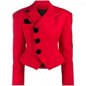 Vestes pour femmes Qualité Premium 2023 Costume Poche Décoration Sac Tissu Bouton Slim Fit Robe courte rouge