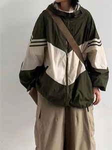 Vestes Femmes QWeek Gorpcore Vintage Veste à capuche Femmes Style japonais Séchage rapide Vert Vêtements d'extérieur surdimensionnés Harajuku Rétro Patchwork Brown Top 231109