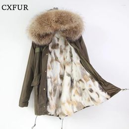 Vestes pour femmes Real Fur Liner Cabin de parka à capuche avec collier de raton laveur CX-G-P-14A