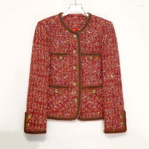 Damesjacks Red Tweed Jacket voor lente/herfst/winter Casual top kleine geurige stijl klassieker