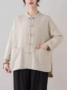 Vestes pour femmes Retro Chinese Tang Vêtements en linge en lin pour femmes 2024 Spring / Summer Gentrée à manches longues K295