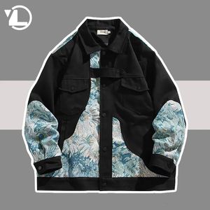 Vestes Femmes Rétro Denim Veste Hommes Lâche Patchwork High Street Embroid Fleur Varsity Manteau Femmes Printemps Automne Bomber Harajuku Outwear Blanc 231016