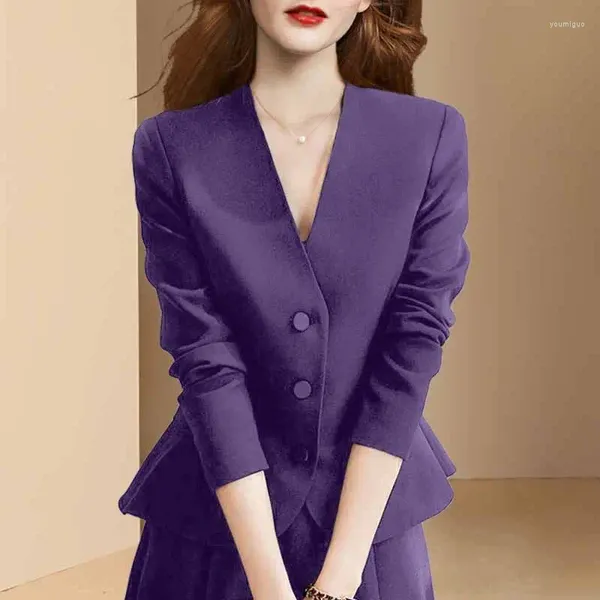 Vestes pour femmes Retro Purple V-Neck Coat for Automne High End Style Taie Emballage Suit Trend Veste