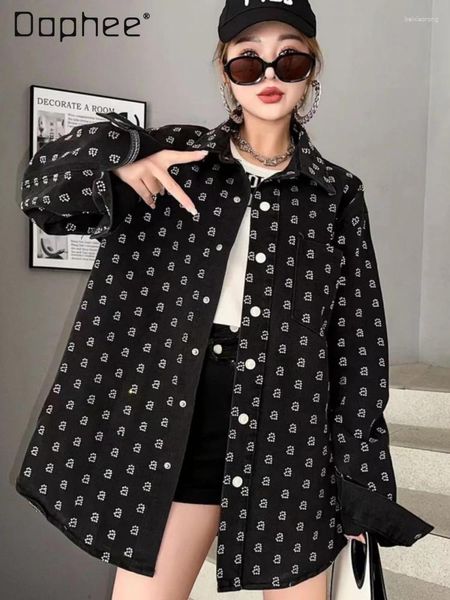 Camisa de mezclilla retro de chaquetas para mujeres para mujeres 2024 Spring Fashion Brand Flow Mid-Long-Long-longitud de manga larga de manga larga