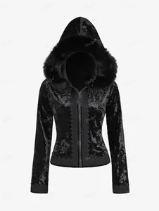 Vestes pour femmes Rosegal Plus taille gothique manteaux de fourrure en fourrure noire panneau applique complet