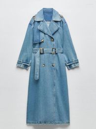 Vestes Femmes RR2418 X-Long Denim Trench Coats pour femmes Ceinture sur la taille Slim Jean Dames Jaqueta Feminina Blue Jacket Femme