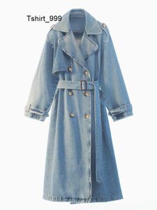 Vestes Femmes RR2418 X Long Denim Trench Coats pour femmes Ceinture à la taille Slim Jean Dames Jaqueta Feminina Blue Jacket Femme 230619