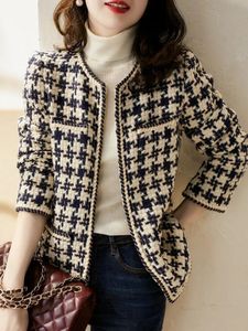 Chaquetas de mujer Runway Fall Elegant Weave Plaid Women Blazer Causal Tweed Coat Office Ladies Traje Chaqueta Outwear 231101