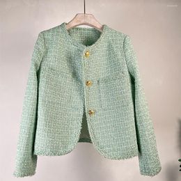 Chaquetas de mujer, abrigo pequeño de un solo pecho de pasarela de otoño, chaqueta fina elegante de Tweed de alta calidad, prendas de vestir Casaco