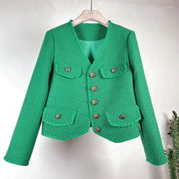 Vestes pour femmes piste d'automne hiver français de haute qualité sweet v cou tweed laine en laine élégante manteaux de conception de poche