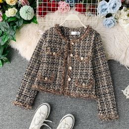 Giacche da donna Runway Autunno Inverno Giacca vintage in tweed Cappotti corti in nappa di lana coreana da donna Capispalla corti eleganti Top Casacos