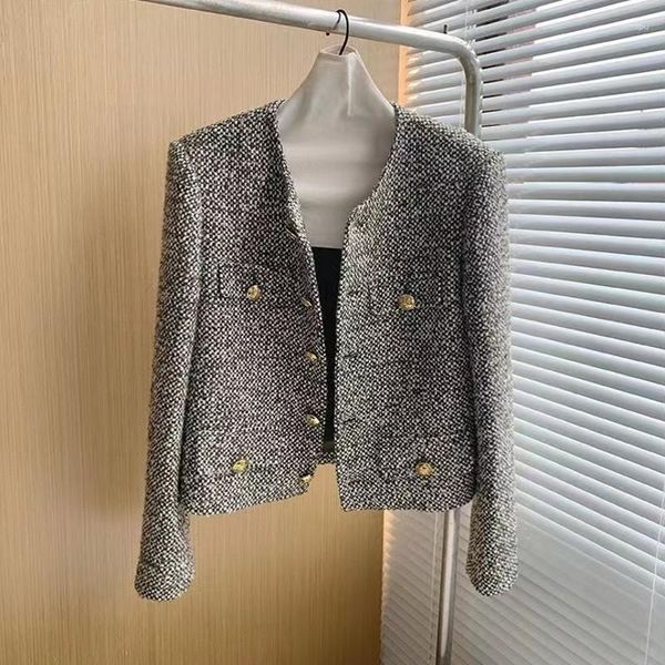 Chaquetas de mujer Runway High Street francés de manga larga elegante chaqueta de Tweed gris ropa de lujo para mujer prendas de vestir abrigos Casacos Top