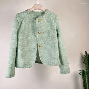 Vestes Femme Piste Printemps Français Petit Parfum Laine Tweed Doux Luxe Vert Blanc Plaid Veste Manteaux Survêtement Femme Casaco Top