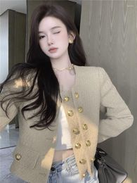 Chaquetas de mujer Runway Tweed Fashion Small Fragrance Gold Double Breasted Wool Coat Jacket Casaco Outwear Top