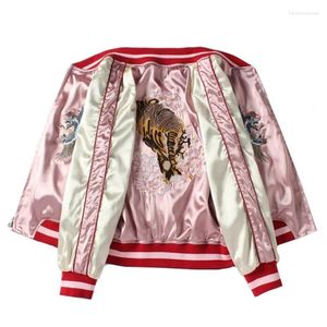 Damesjassen Satijn Sukajan Tijger Geborduurde Vrouwen Bomber Baseball Jas Japan Harajuku Vrouwelijke Jas Meisjes Kleding Lente