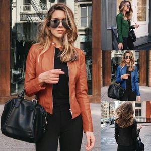 Vestes Femmes Vente Printemps et Automne Mode Femme Loisirs Cuir PU Costume Petit Manteau Solide Couleur Slim Jaket Femmes Tunique Zip Up