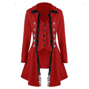 Vestes Femmes SEPARQI Automne Hiver Femmes Garniture Longue Veste Médiévale Gothique Lady Cosplay Manches Solides À Trois Boutons Tops Irréguliers