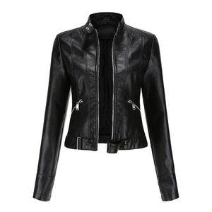 Vestes pour femmes Sexy Faux cuir col montant fermeture éclair couture couleur unie coupe ajustée à manches longues moto veste vêtements d'extérieur