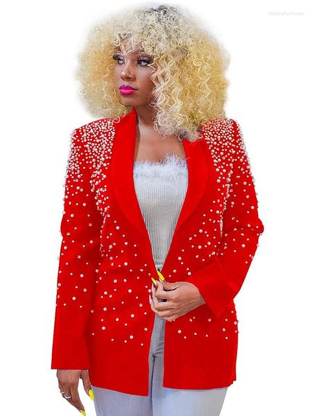 Vestes pour femmes Sexy strass perlé Blazer manteaux et femmes Cardigan hauts tenues de boîte de nuit pour soirée soirée noir rouge costume