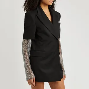 Vestes pour femmes veste de manche en filet étalée brillante pour femmes Tempérament d'épissage peplum Blend Top Fashion Y2k 2024