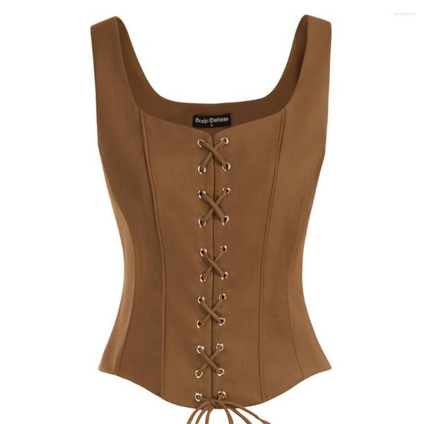 Vestes Femmes Courtes Femmes Faux Daim U-Back À Lacets Avant Manteau Party Clubwear Steampunk Manteaux Tops Gilet Réservoir Vêtements Rétro