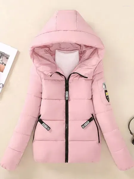 Vestes Femmes Sigutan Automne Hiver Slim Femmes Parkas Épais Casual Capuche Mode Lettre Coton Chaud Court Zipper Dames Manteaux