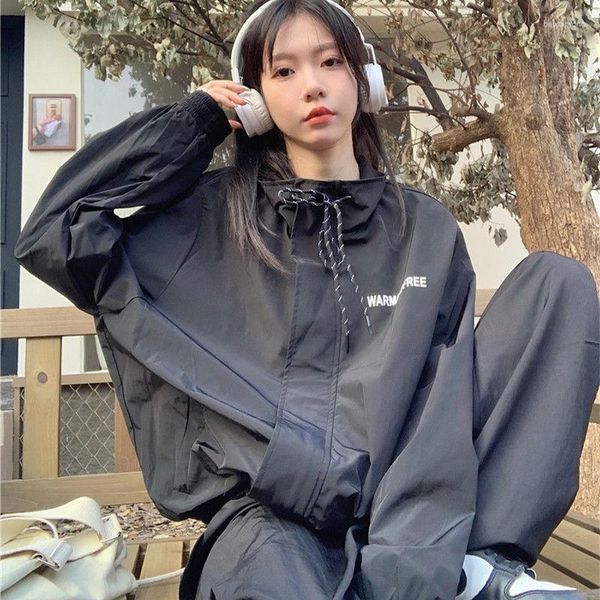 Chaquetas de mujer Sigutan ropa de calle negra mujer Vintage otoño de gran tamaño moda coreana abrigo con cremallera Harajuku Grunge productos de tendencia