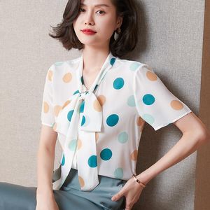 Damesjassen zijde top zomer 2022 Koreaanse mode stip moerbei dun shirt halve mouw